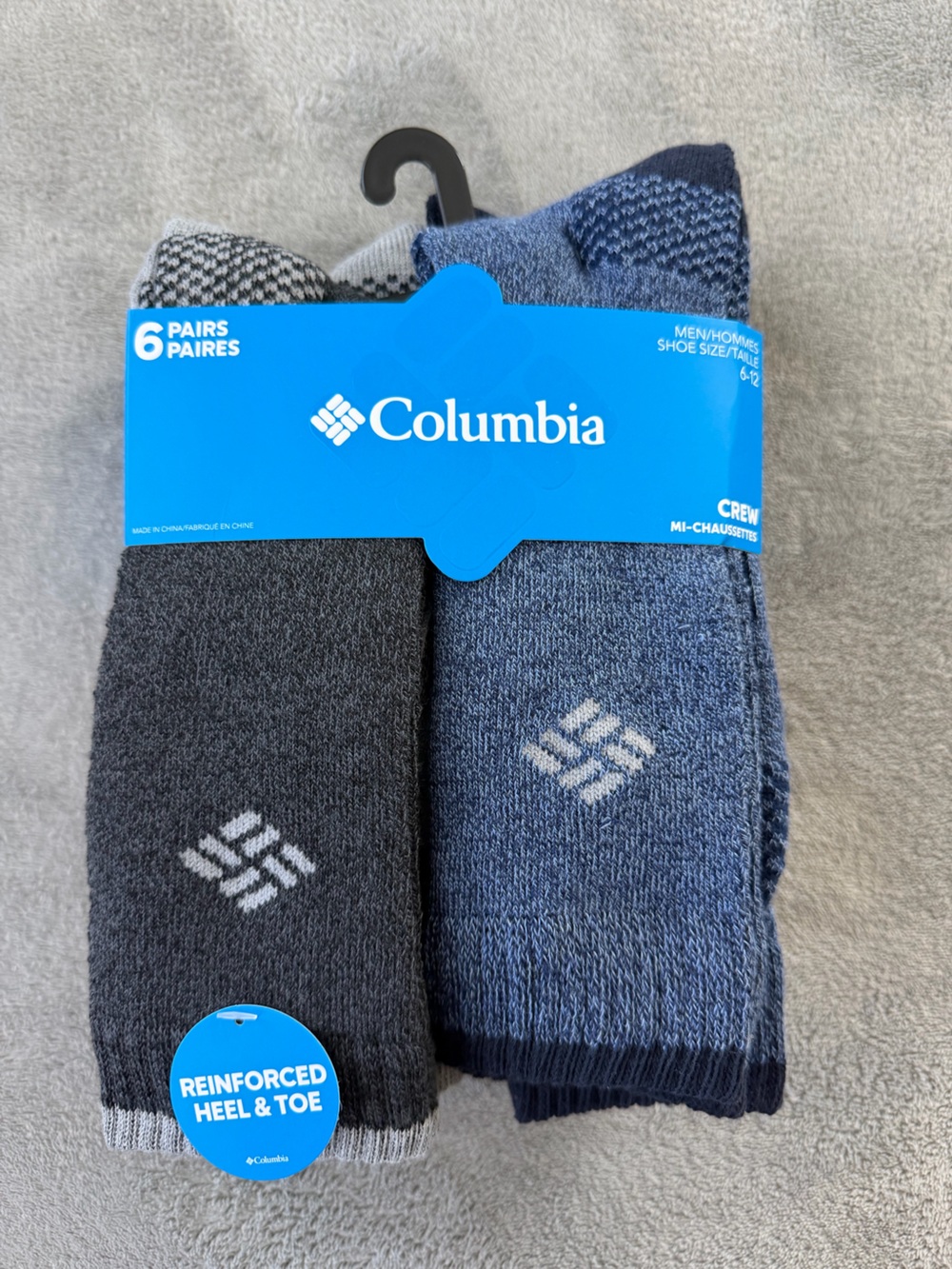(6 Pairs) Columbia Men's Crew Socks in Gray and Blue